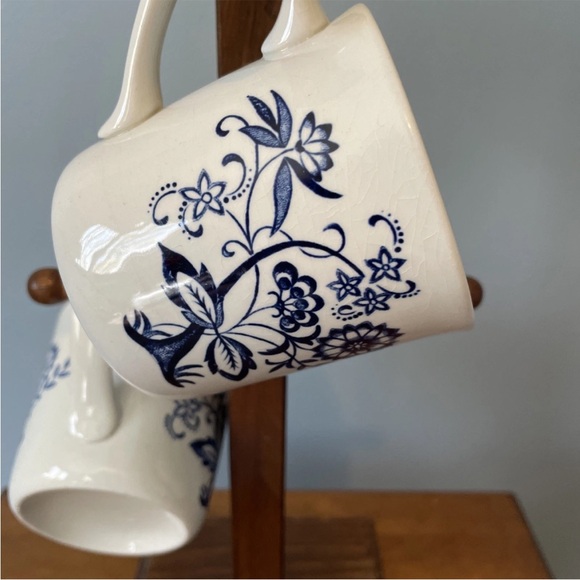 J &G Meakin Blue Nordic Blue Onion Mug Set With Wooden Mug Stand - Picture 4 of 9